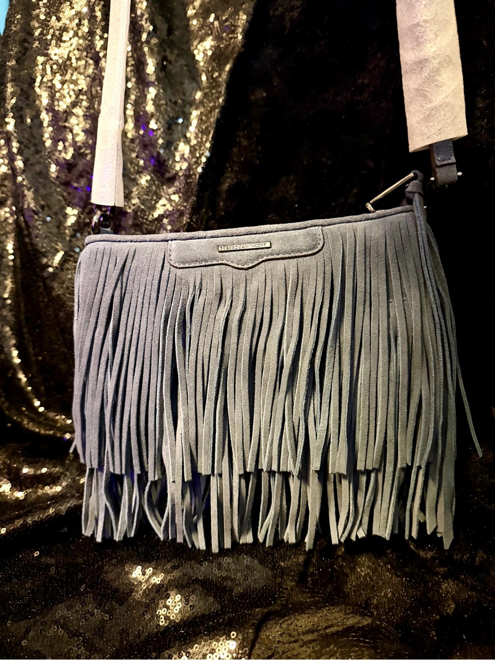 Rebecca Minkoff Light Blue Suede Fringe Crossbody Bag
